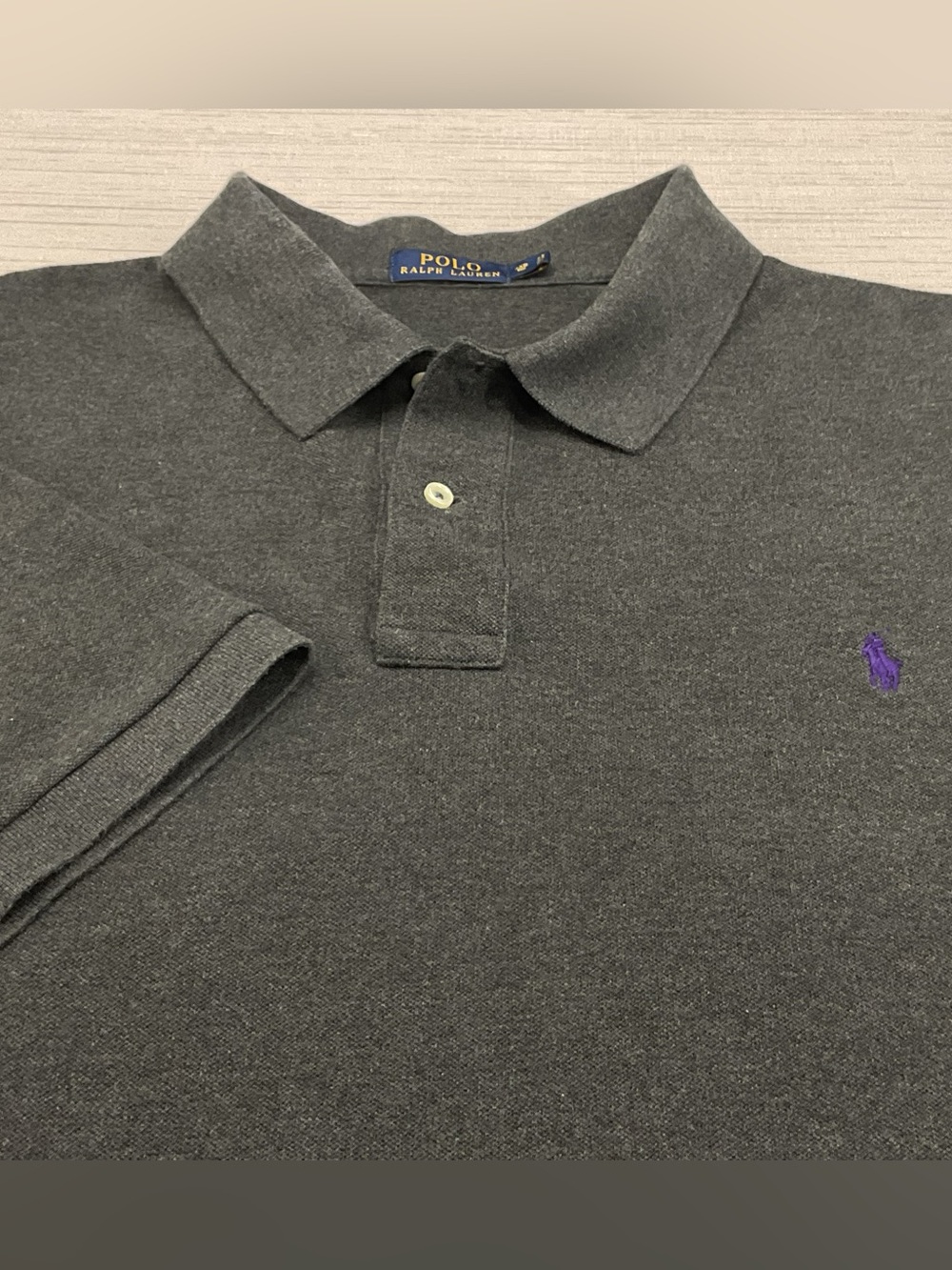 Polo by Ralph Lauren Men’s Charcoal Gray Polo with Purple Pony Size 3XB